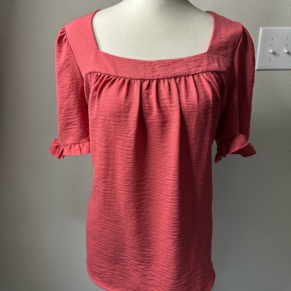 ePretty Pink Flutter Sleeve Ruched Blouse